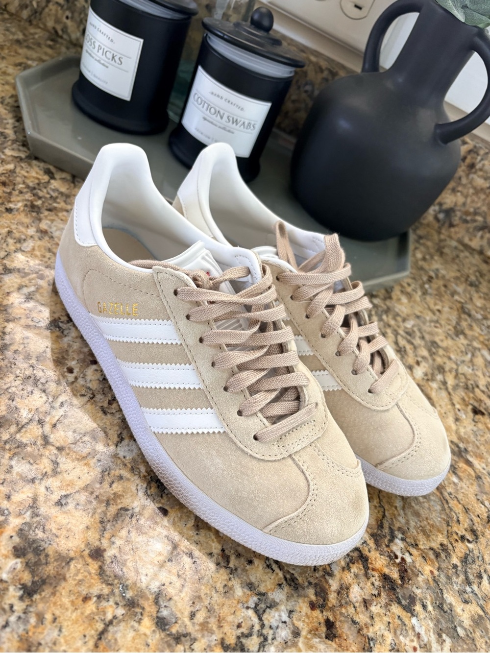 adidas Beige Suede Sneakers with White Stripes
